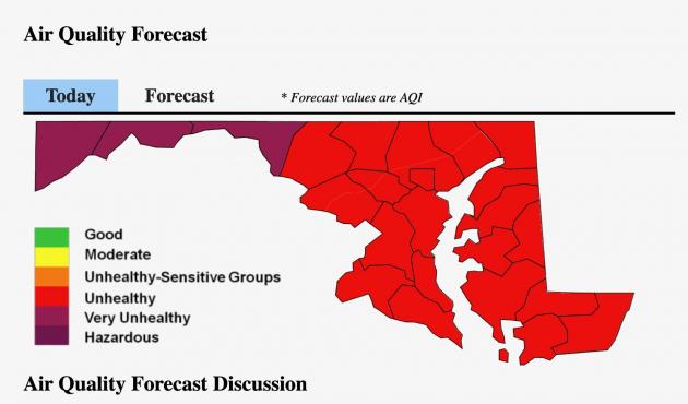 Wildfire smoke has Western MD in very unhealthy air quality status